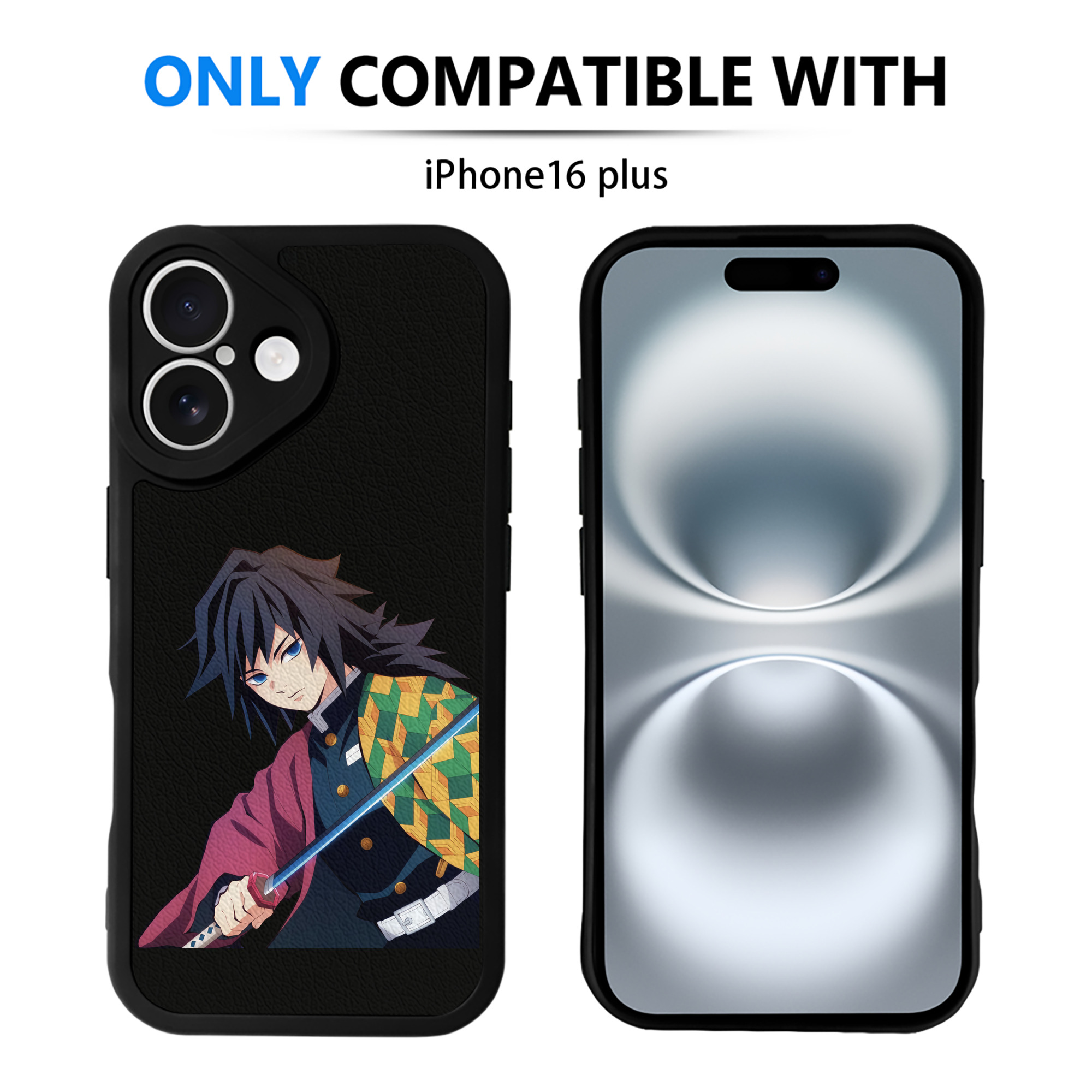 （画像用） 鬼滅の刃（きめつのやいば）水柱-冨岡 義勇／とみおか ぎゆう Tomioka Giyuu 【iPhone 16シリーズ対応】シリコンスマホケース（レザー調） 材質：シリコン